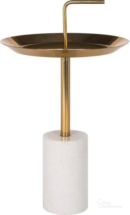The appearance of Apollo Brass/Marble Round Brass Top Side Table designed by Safavieh in the modern / contemporary interior design. This marble and brass piece of furniture  was selected by 1StopBedrooms from Safavieh FOX Collection to add a touch of cosiness and style into your home. Sku: FOX5523A. Product Type: Accent Table. Material: Iron. Image1