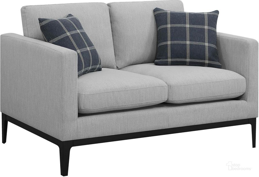 The appearance of Apperson Light Gray Loveseat designed by Coaster in the transitional interior design. This gray piece of furniture  was selected by 1StopBedrooms from Apperson Collection to add a touch of cosiness and style into your home. Sku: 508682. Product Type: Loveseat. Material: Plywood. Image1