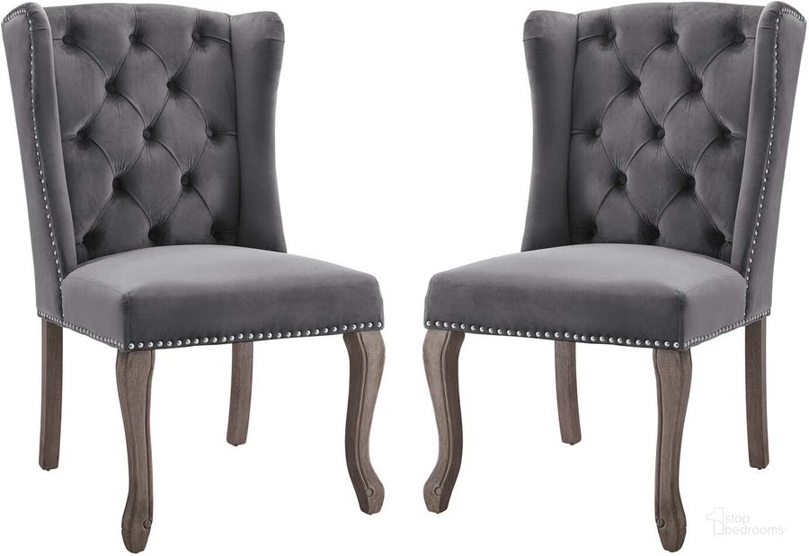 The appearance of Apprise Side Chair Performance Velvet Set of 2 EEI-4293-GRY designed by Modway in the modern / contemporary interior design. This gray piece of furniture  was selected by 1StopBedrooms from Apprise Collection to add a touch of cosiness and style into your home. Sku: EEI-4293-GRY. Material: Wood. Product Type: Side Chair. Image1