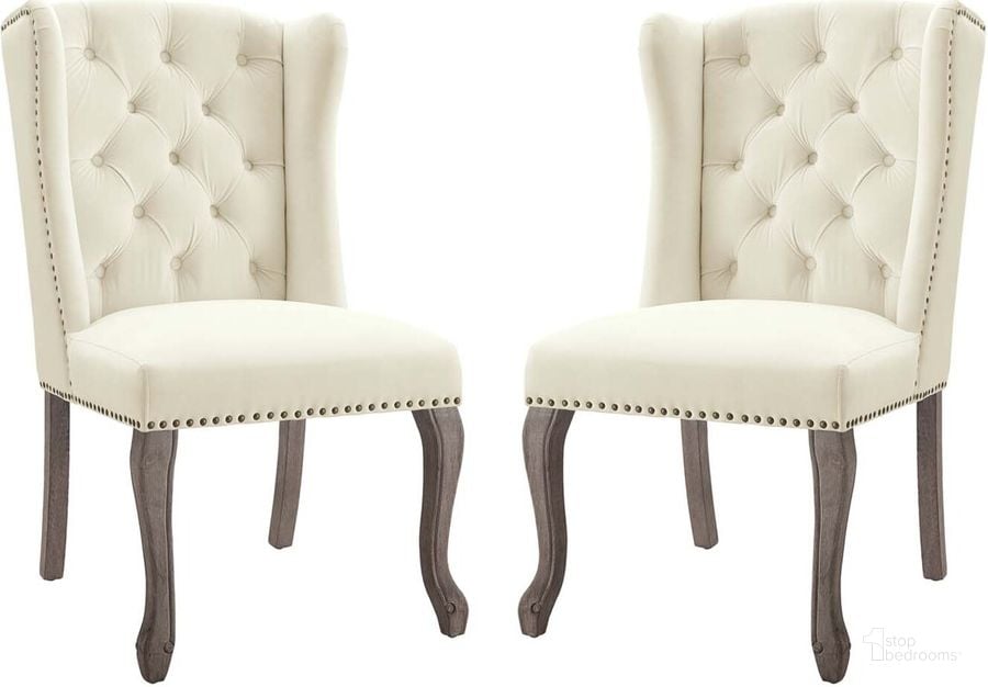 The appearance of Apprise Side Chair Performance Velvet Set of 2 EEI-4293-IVO designed by Modway in the modern / contemporary interior design. This ivory piece of furniture  was selected by 1StopBedrooms from Apprise Collection to add a touch of cosiness and style into your home. Sku: EEI-4293-IVO. Material: Wood. Product Type: Side Chair. Image1