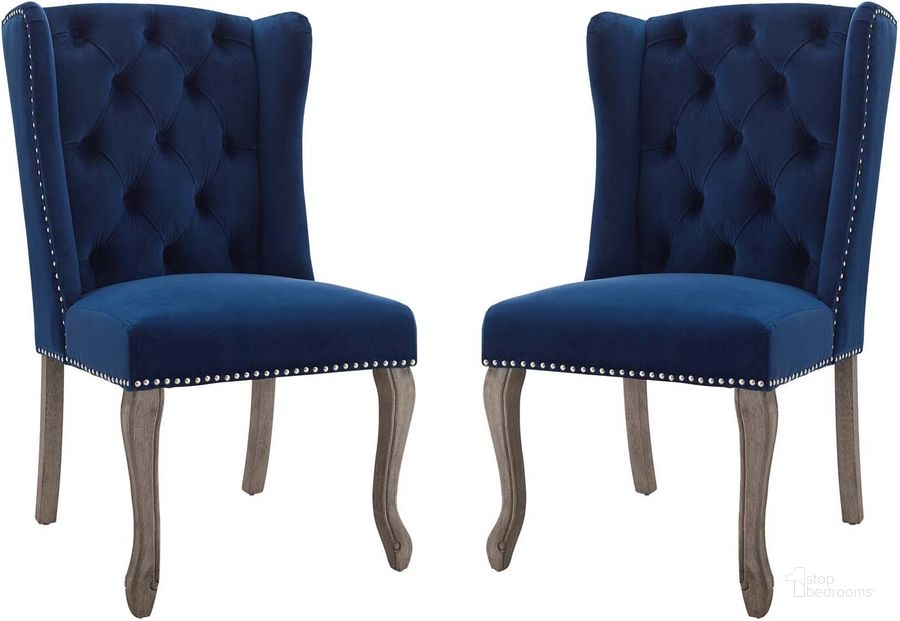 The appearance of Apprise Side Chair Performance Velvet Set of 2 EEI-4293-NAV designed by Modway in the modern / contemporary interior design. This navy piece of furniture  was selected by 1StopBedrooms from Apprise Collection to add a touch of cosiness and style into your home. Sku: EEI-4293-NAV. Material: Wood. Product Type: Side Chair. Image1