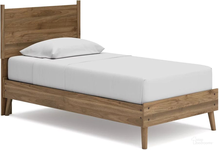 The appearance of Aprilyn Brown Twin Platform Bed designed by Signature Design by Ashley in the modern / contemporary interior design. This honey piece of furniture  was selected by 1StopBedrooms from Aprilyn Collection to add a touch of cosiness and style into your home. Sku: EB1187-155;EB1187-111. Bed Type: Platform Bed. Material: Fabric. Product Type: Platform Bed. Bed Size: Twin. Image1