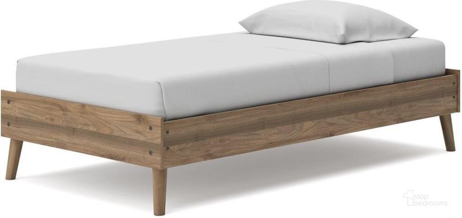 The appearance of Aprilyn Honey Twin Platform Bed designed by Signature Design by Ashley in the modern / contemporary interior design. This honey piece of furniture  was selected by 1StopBedrooms from Aprilyn Collection to add a touch of cosiness and style into your home. Sku: EB1187-111. Bed Type: Platform Bed. Material: Wood. Product Type: Platform Bed. Bed Size: Twin. Image1