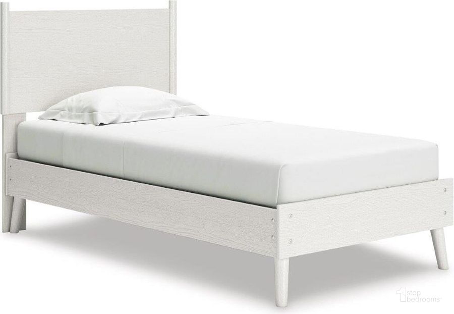 The appearance of Aprilyn White Twin Platform Bed designed by Signature Design by Ashley in the modern / contemporary interior design. This white piece of furniture  was selected by 1StopBedrooms from Aprilyn Collection to add a touch of cosiness and style into your home. Sku: EB1024-155;EB1024-111. Bed Type: Platform Bed. Material: Fabric. Product Type: Platform Bed. Bed Size: Twin. Image1