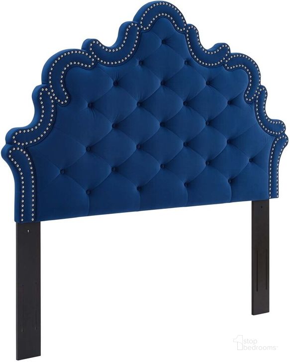 The appearance of Arabella Button-Tufted Performance Velvet King/California King Headboard In Navy designed by Modway in the  interior design. This navy piece of furniture  was selected by 1StopBedrooms from Arabella Collection to add a touch of cosiness and style into your home. Sku: MOD-6564-NAV. Product Type: Headboard. Bed Size: King. Material: MDF. Image1