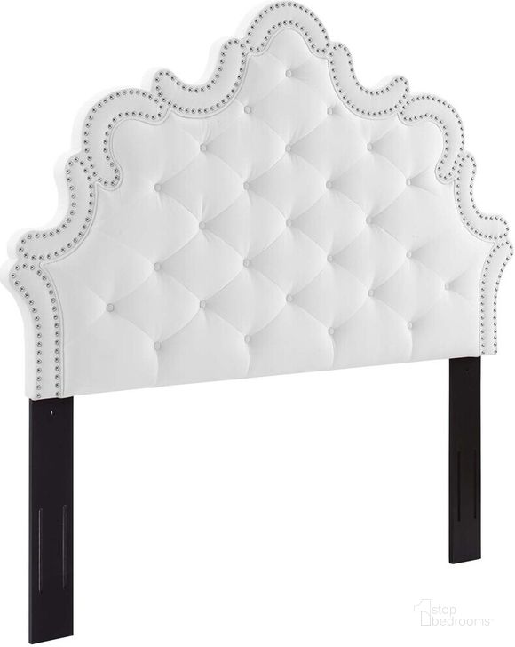 The appearance of Arabella Button-Tufted Performance Velvet King/California King Headboard In White designed by Modway in the  interior design. This white piece of furniture  was selected by 1StopBedrooms from Arabella Collection to add a touch of cosiness and style into your home. Sku: MOD-6564-WHI. Product Type: Headboard. Bed Size: King. Material: MDF. Image1