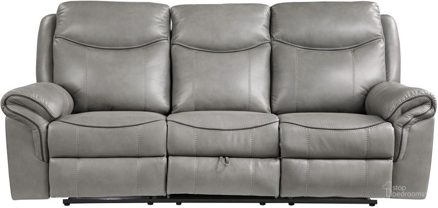 The appearance of Aram Gray Glider Reclining Sofa With Center Drop Down Cup Holders designed by Homelegance in the modern / contemporary interior design. This gray piece of furniture  was selected by 1StopBedrooms from Aram Collection to add a touch of cosiness and style into your home. Sku: 8206GRY-3. Material: Wood. Product Type: Reclining Sofa. Image1