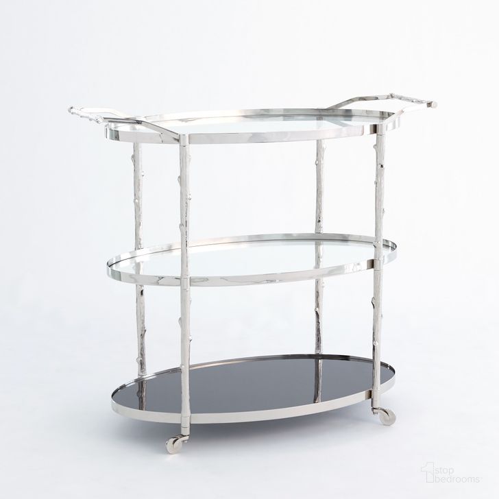 The appearance of Arbor Bar Cart In Nickel designed by Global Views in the modern / contemporary interior design. This nickel piece of furniture  was selected by 1StopBedrooms from Arbor Collection to add a touch of cosiness and style into your home. Sku: 8.82048. Material: Glass. Product Type: Bar Cart. Image1