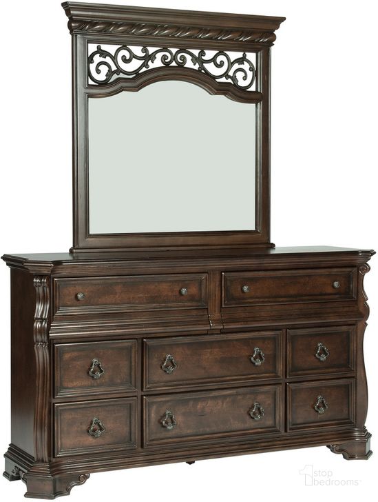The appearance of Arbor Place Dresser And Mirror In Dark Brown designed by Liberty in the traditional interior design. This dark brown piece of furniture  was selected by 1StopBedrooms from Arbor Place Collection to add a touch of cosiness and style into your home. Sku: 575-BR31;575-BR51. Product Type: Dresser and Mirror. Material: Poplar. Image1
