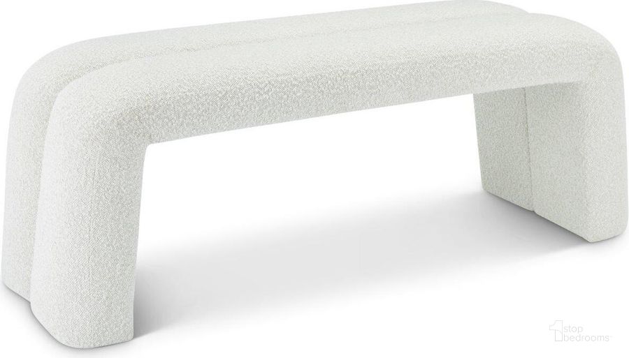 The appearance of Arc Cream Boucle Fabric Bench designed by Meridian in the modern / contemporary interior design. This cream piece of furniture  was selected by 1StopBedrooms from Arc Collection to add a touch of cosiness and style into your home. Sku: 116Cream. Material: Fabric. Product Type: Bench. Image1