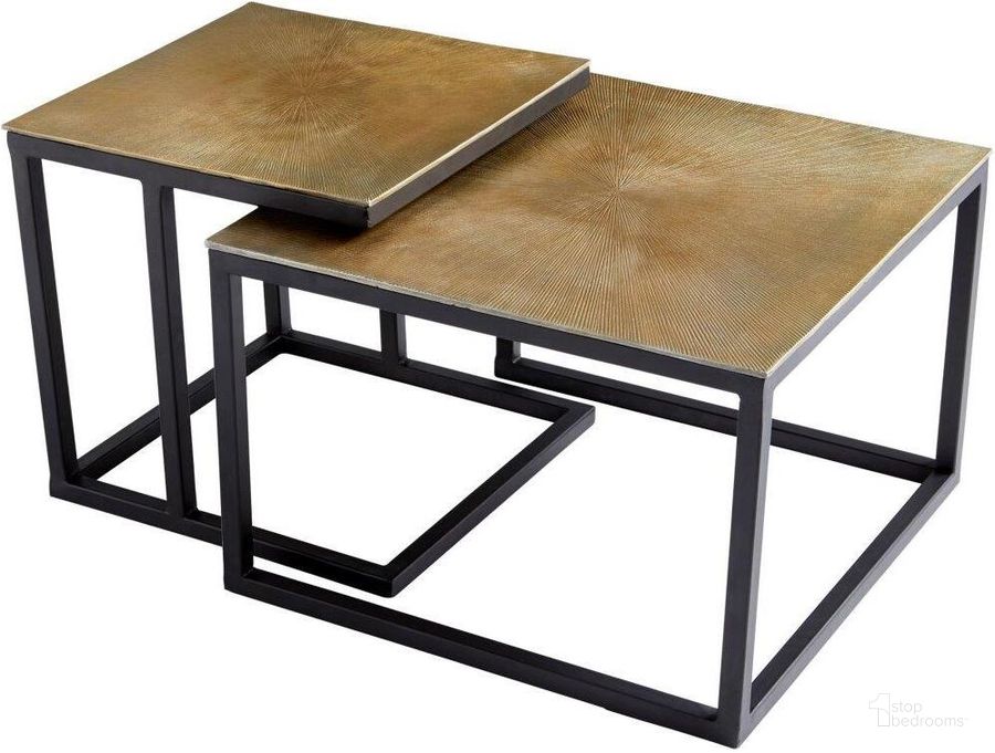 The appearance of Arca Black And Brass Nesting Tables designed by Cyan Design in the modern / contemporary interior design. This brown piece of furniture  was selected by 1StopBedrooms from Arca Collection to add a touch of cosiness and style into your home. Sku: 09712. Material: Aluminum. Product Type: Nesting Table.