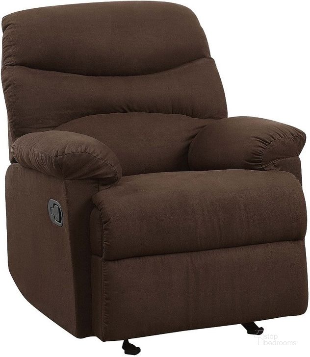The appearance of Arcadia Glider Recliner (Chocolate) designed by ACME in the modern / contemporary interior design. This chocolate piece of furniture  was selected by 1StopBedrooms from Arcadia Collection to add a touch of cosiness and style into your home. Sku: 00635. Material: Microfiber. Product Type: Recliner. Image1