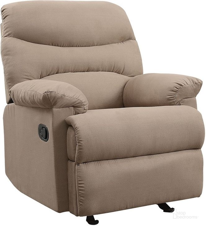 The appearance of Arcadia Glider Recliner (Light Brown) designed by ACME in the modern / contemporary interior design. This brown piece of furniture  was selected by 1StopBedrooms from Arcadia Collection to add a touch of cosiness and style into your home. Sku: 00634. Material: Microfiber. Product Type: Recliner. Image1