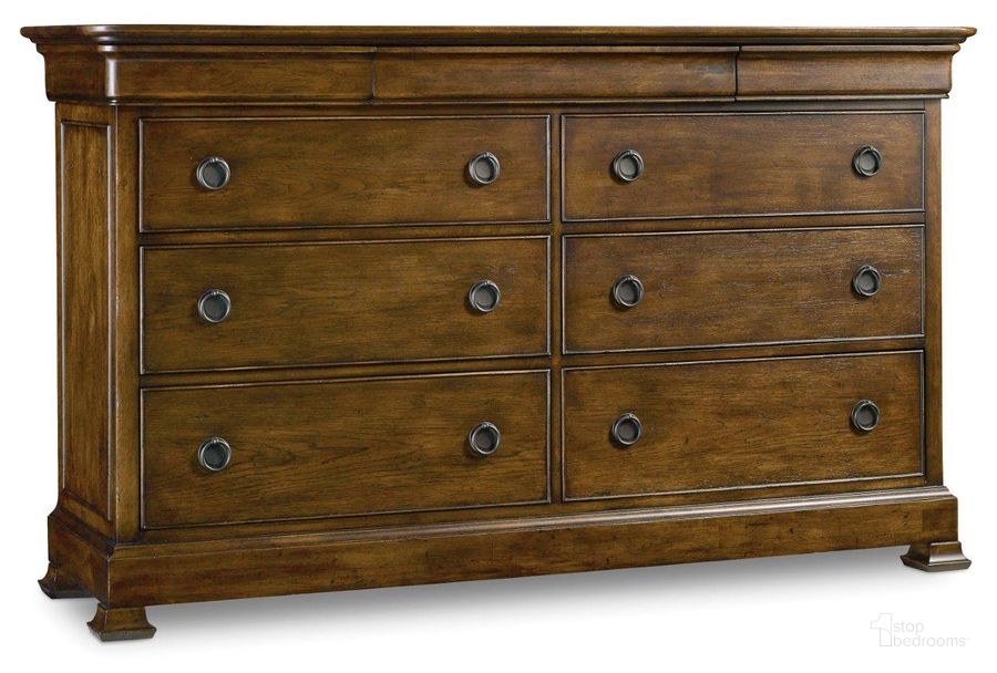 The appearance of Archivist Nine-Drawer Dresser designed by Hooker in the traditional interior design. This pecan piece of furniture  was selected by 1StopBedrooms from Archivist Collection to add a touch of cosiness and style into your home. Sku: 5447-90002. Product Type: Dresser. Material: Wood Veneer. Image1