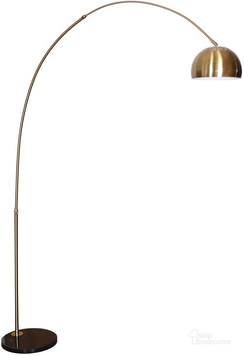 The appearance of Arco 75.6 Inch Arched Floor Lamp In Gold designed by LeisureMod in the transitional interior design. This gold piece of furniture  was selected by 1StopBedrooms from Arco Collection to add a touch of cosiness and style into your home. Sku: ALBL-BGG-13GG. Material: Marble. Product Type: Floor Lamp. Image1