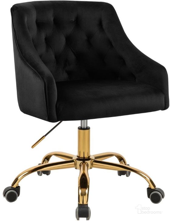 The appearance of Arden Black Velvet Office Chair 161Black designed by Meridian in the modern / contemporary interior design. This black velvet piece of furniture  was selected by 1StopBedrooms from Arden Collection to add a touch of cosiness and style into your home. Sku: 161Black. Product Type: Office Chair. Material: Velvet. Image1