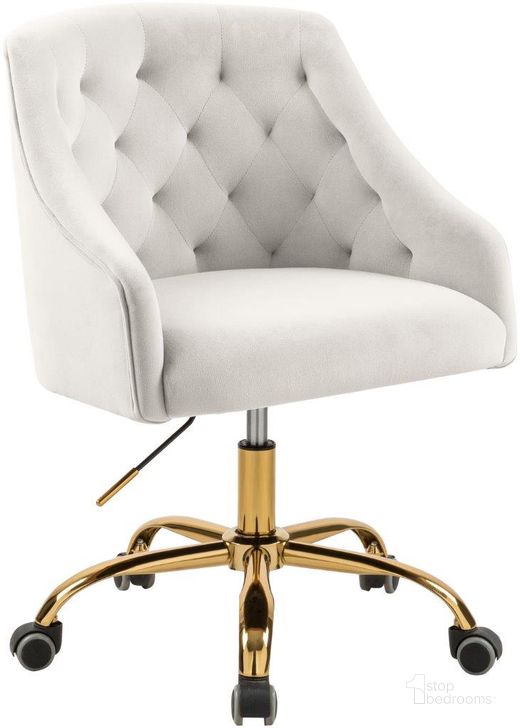 The appearance of Arden Cream Velvet Office Chair designed by Meridian in the modern / contemporary interior design. This cream velvet piece of furniture  was selected by 1StopBedrooms from Arden Collection to add a touch of cosiness and style into your home. Sku: 161Cream. Product Type: Office Chair. Material: Velvet. Image1