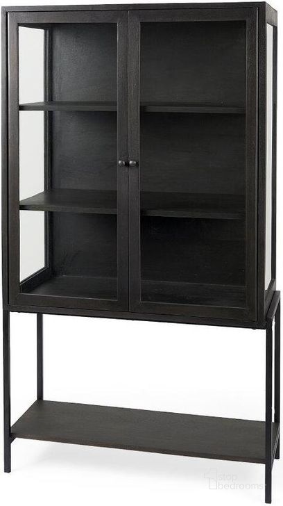 The appearance of Arelius Dark Brown Wood With Black Metal Base Display Cabinet designed by Mercana in the modern / contemporary interior design. This dark brown and black piece of furniture  was selected by 1StopBedrooms from Arelius Collection to add a touch of cosiness and style into your home. Sku: 69210. Material: Wood. Product Type: Curio Cabinet. Image1
