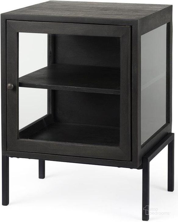 The appearance of Arelius Dark Brown Wood With Black Metal Frame Side Table designed by Mercana in the modern / contemporary interior design. This dark brown and black piece of furniture  was selected by 1StopBedrooms from Arelius Collection to add a touch of cosiness and style into your home. Sku: 69207. Material: Wood. Product Type: Side Table. Image1