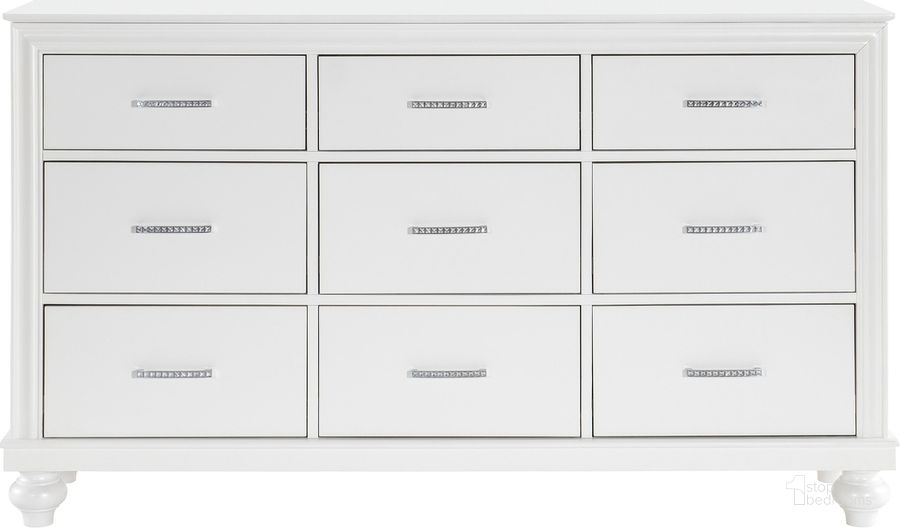 The appearance of Aria Dresser In White designed by Homelegance in the glam interior design. This white piece of furniture  was selected by 1StopBedrooms from Aria Collection to add a touch of cosiness and style into your home. Sku: 1436W-5. Product Type: Dresser. Image1