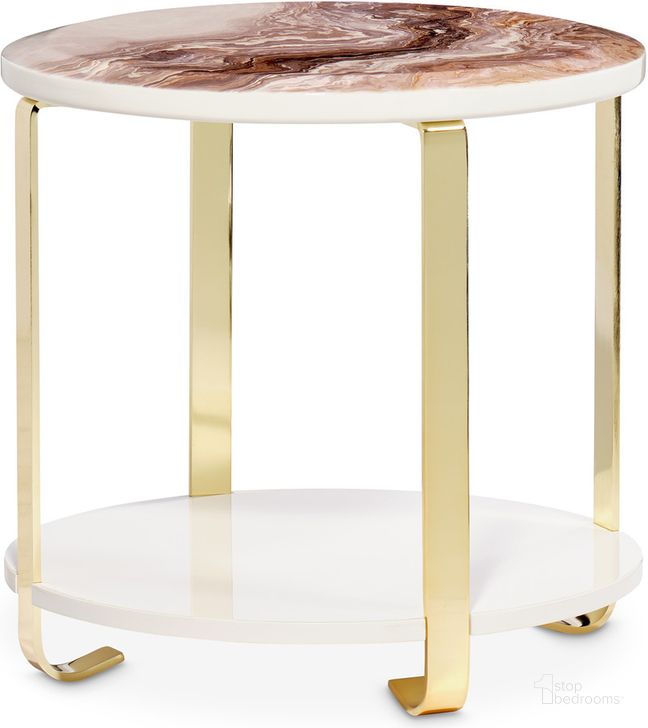 The appearance of Ariana End Table In Gold designed by AICO in the transitional interior design. This gold piece of furniture  was selected by 1StopBedrooms from Ariana Collection to add a touch of cosiness and style into your home. Sku: LFR-ARNA202-806. Product Type: End Table. Material: MDF. Image1