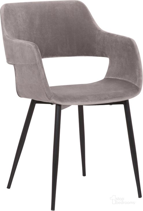 The appearance of Ariana Grey Open Back Dining Accent Chair designed by Armen Living in the transitional interior design. This charcoal piece of furniture  was selected by 1StopBedrooms from Ariana Collection to add a touch of cosiness and style into your home. Sku: LCARCHBLGR. Material: Steel. Product Type: Accent Chair. Image1