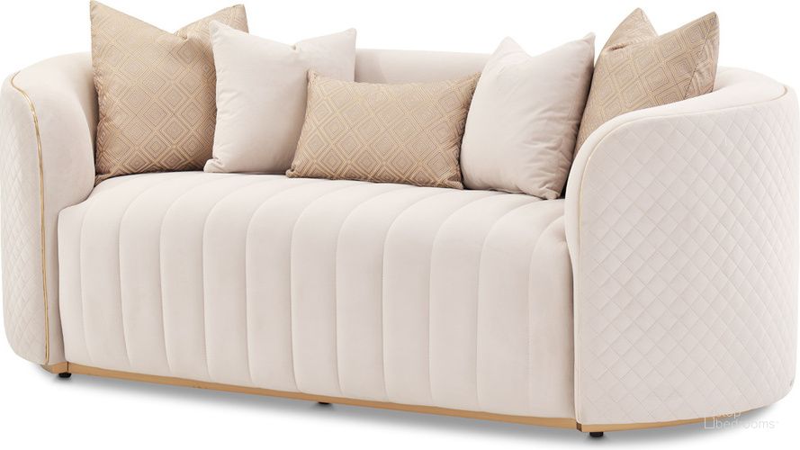 The appearance of Ariana Loveseat In Gold Beige designed by AICO in the transitional interior design. This gold beige piece of furniture  was selected by 1StopBedrooms from Ariana Collection to add a touch of cosiness and style into your home. Sku: LFR-ARNA825-BGE-806. Material: Wood. Product Type: Loveseat. Image1