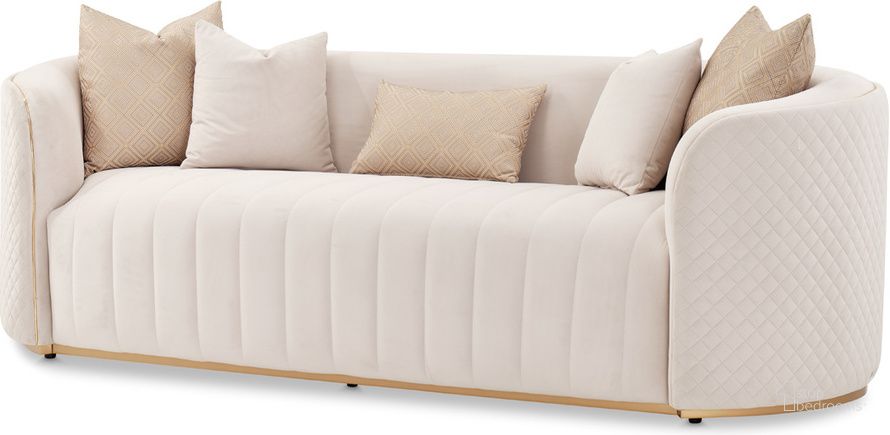 The appearance of Ariana Sofa In Gold Beige designed by AICO in the transitional interior design. This gold beige piece of furniture  was selected by 1StopBedrooms from Ariana Collection to add a touch of cosiness and style into your home. Sku: LFR-ARNA815-BGE-806. Material: Wood. Product Type: Sofa. Image1