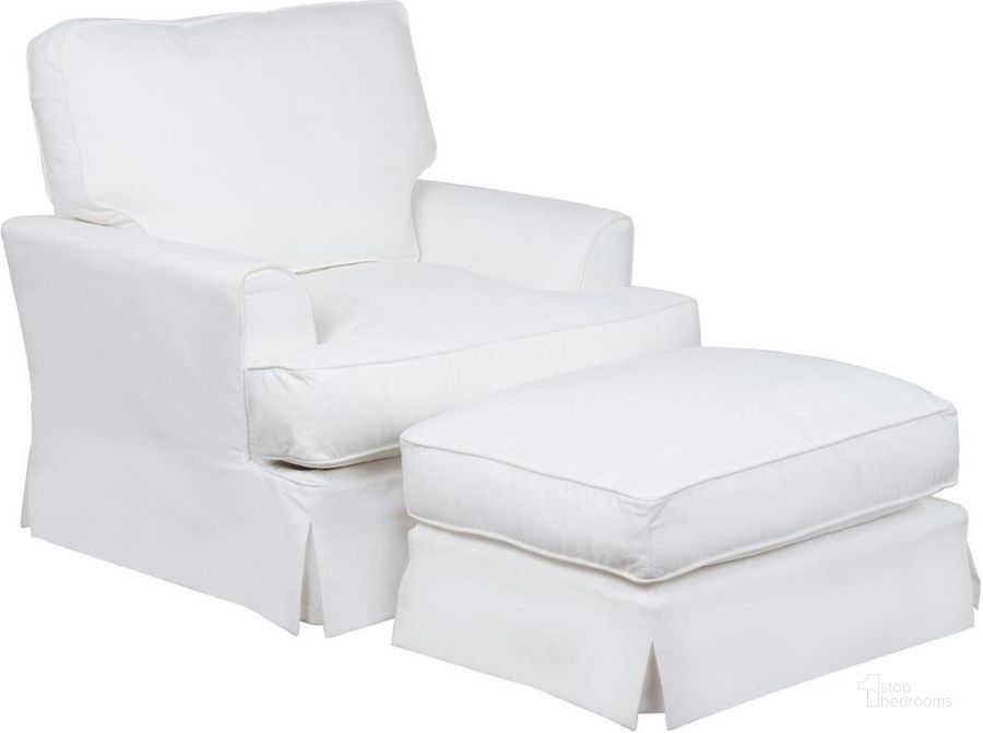 The appearance of Ariana White Slipcovered Chair with Ottoman designed by Sunset Trading in the modern / contemporary interior design. This white piece of furniture  was selected by 1StopBedrooms from Ariana Collection to add a touch of cosiness and style into your home. Sku: SU-783-20-391081;SU-783-30-391081. Material: Wood. Product Type: Chair with Ottoman. Image1
