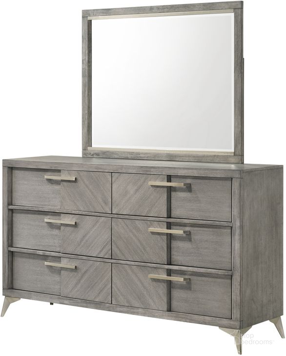 The appearance of Aries Landscape Mirror designed by Bernards in the  interior design. This gray piece of furniture  was selected by 1StopBedrooms from Aries Collection to add a touch of cosiness and style into your home. Sku: 211-140. Product Type: Mirror. Material: Wood Veneer. Image1