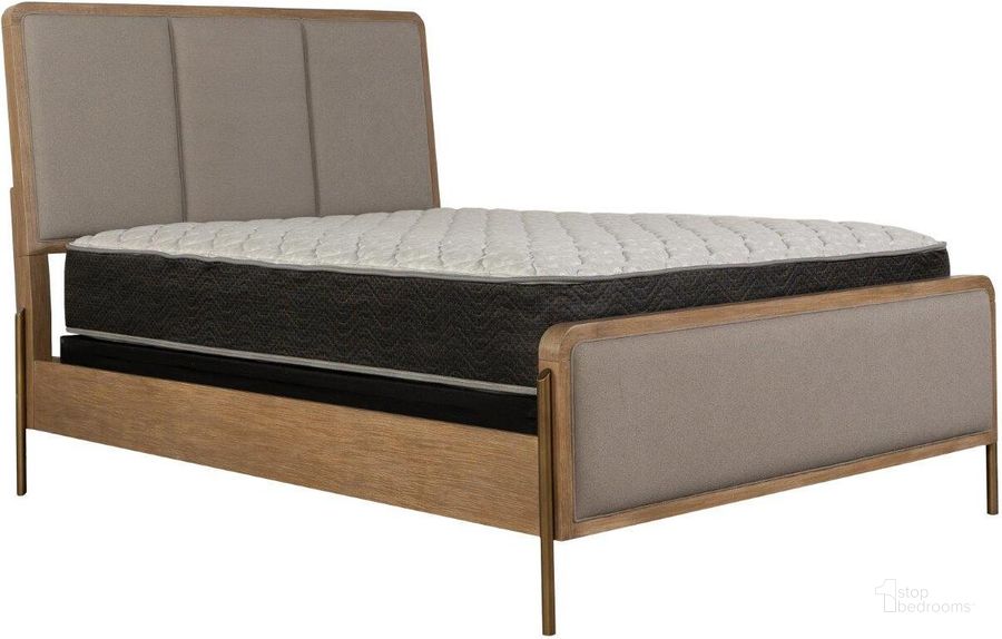 The appearance of Arini Upholstered Eastern King Panel Bed Sand Wash and Grey designed by Coaster in the transitional interior design. This grey piece of furniture  was selected by 1StopBedrooms from Arini Collection to add a touch of cosiness and style into your home. Sku: 224301KEB1;224301KEB2;224301KEB3. Bed Type: Panel Bed. Product Type: Panel Bed. Bed Size: King. Material: Plywood. Image1