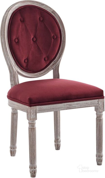 The appearance of Arise Vintage French Performance Velvet Dining Side Chair EEI-4665-NAT-MAR designed by Modway in the modern / contemporary interior design. This natural maroon piece of furniture  was selected by 1StopBedrooms from Arise Collection to add a touch of cosiness and style into your home. Sku: EEI-4665-NAT-MAR. Product Type: Dining Chair. Material: Rubberwood. Image1