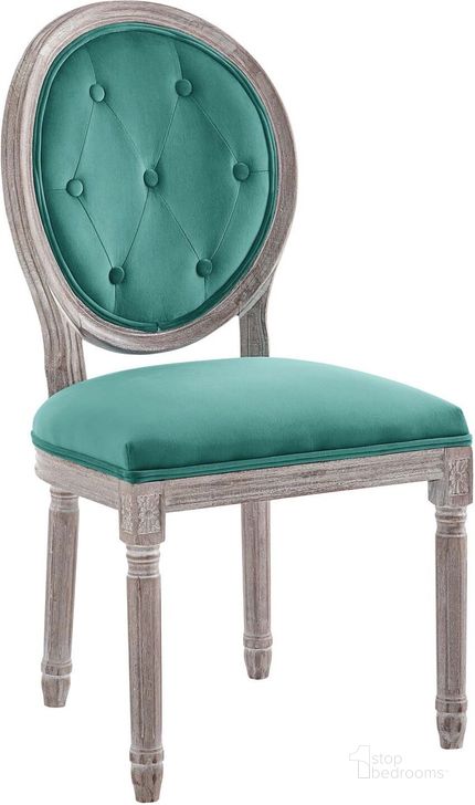 The appearance of Arise Vintage French Performance Velvet Dining Side Chair EEI-4665-NAT-TEA designed by Modway in the modern / contemporary interior design. This natural teal piece of furniture  was selected by 1StopBedrooms from Arise Collection to add a touch of cosiness and style into your home. Sku: EEI-4665-NAT-TEA. Product Type: Dining Chair. Material: Rubberwood. Image1