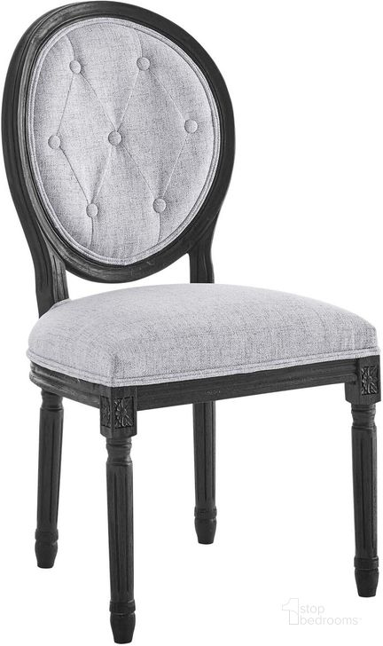 The appearance of Arise Vintage French Upholstered Fabric Dining Side Chair EEI-4664-BLK-LGR designed by Modway in the modern / contemporary interior design. This black light gray piece of furniture  was selected by 1StopBedrooms from Arise Collection to add a touch of cosiness and style into your home. Sku: EEI-4664-BLK-LGR. Product Type: Dining Chair. Material: Rubberwood. Image1