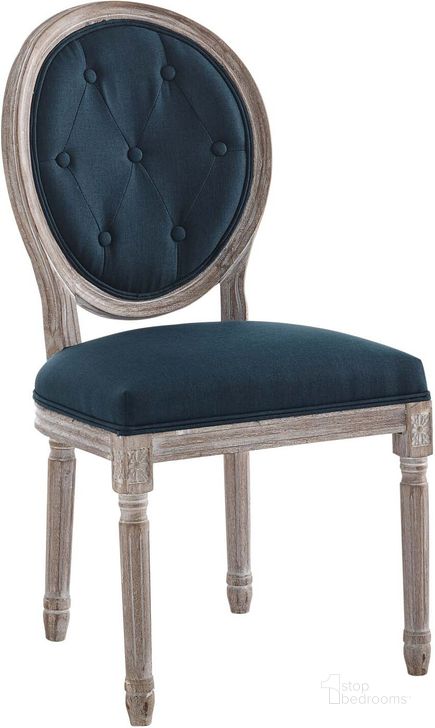 The appearance of Arise Vintage French Upholstered Fabric Dining Side Chair EEI-4664-NAT-BLU designed by Modway in the modern / contemporary interior design. This natural light blue piece of furniture  was selected by 1StopBedrooms from Arise Collection to add a touch of cosiness and style into your home. Sku: EEI-4664-NAT-BLU. Product Type: Dining Chair. Material: Rubberwood. Image1