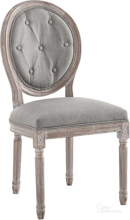 The appearance of Arise Vintage French Upholstered Fabric Dining Side Chair In Light Gray designed by Modway in the modern / contemporary interior design. This light gray piece of furniture  was selected by 1StopBedrooms from Arise Collection to add a touch of cosiness and style into your home. Sku: EEI-2795-LGR. Product Type: Dining Chair. Material: Rubberwood. Image1