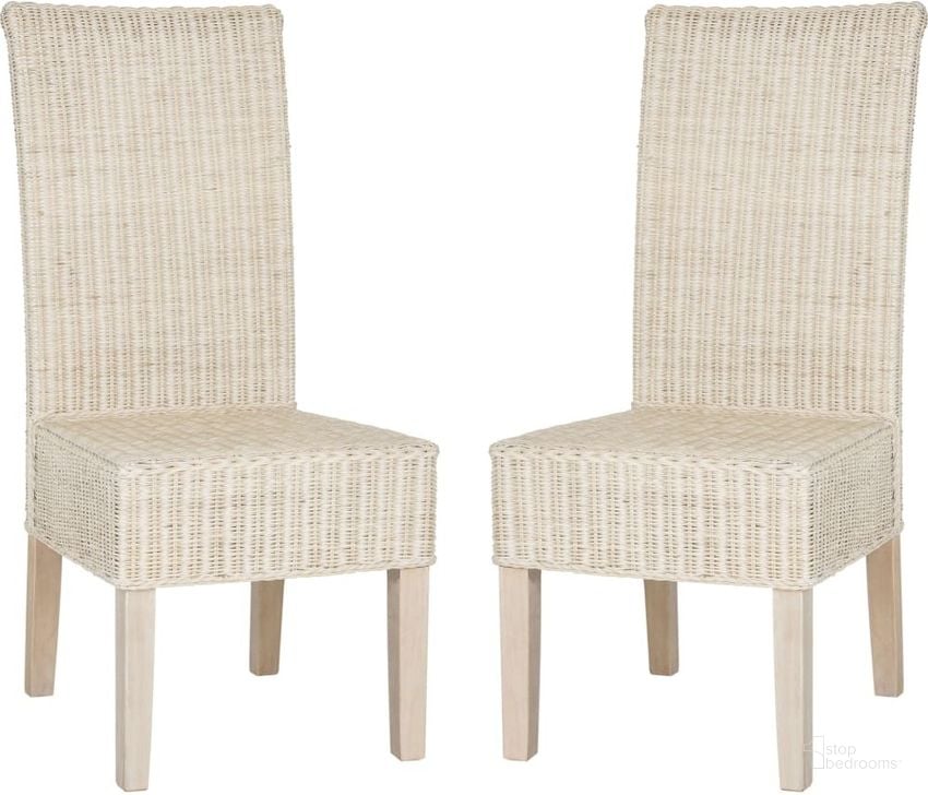 The appearance of Arjun White Washed Wicker Dining Chair designed by Safavieh in the modern / contemporary interior design. This washed white piece of furniture  was selected by 1StopBedrooms from Arjun Collection to add a touch of cosiness and style into your home. Sku: SEA8013D-SET2. Product Type: Dining Chair. Material: Rattan. Image1
