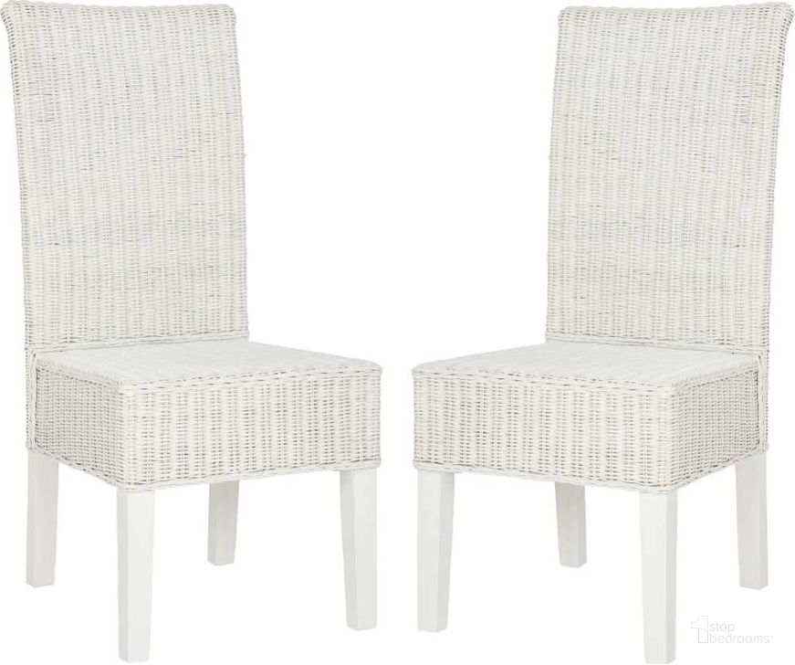 The appearance of Arjun White Wicker Dining Chair designed by Safavieh in the traditional interior design. This white piece of furniture  was selected by 1StopBedrooms from Arjun Collection to add a touch of cosiness and style into your home. Sku: SEA8013E-SET2. Product Type: Dining Chair. Material: Rattan. Image1