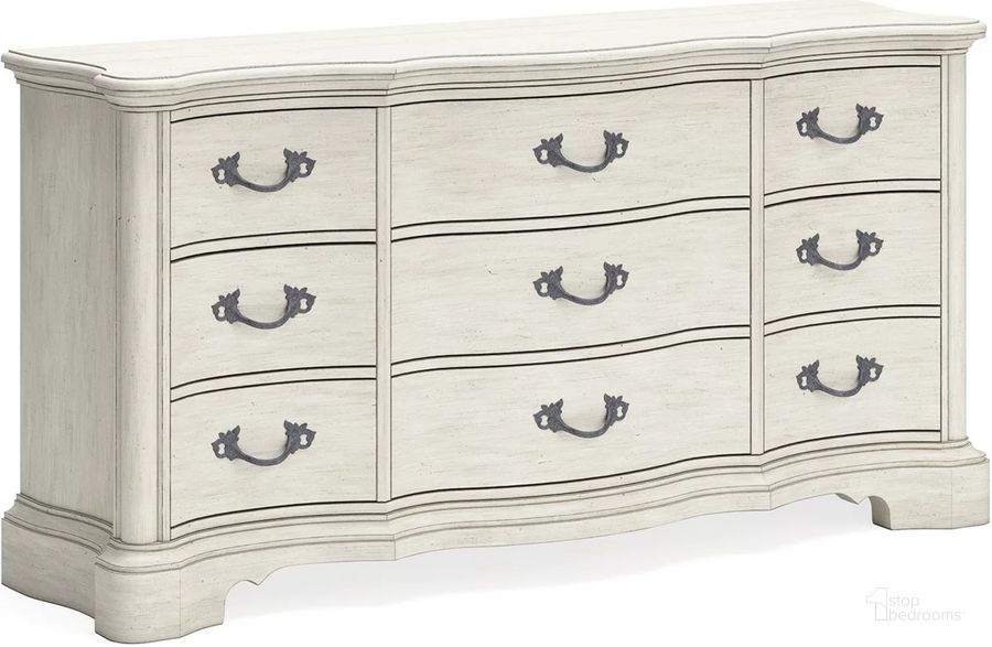 The appearance of Arlendyne Antique White Dresser designed by Signature Design by Ashley in the traditional interior design. This antique white piece of furniture  was selected by 1StopBedrooms from Arlendyne Collection to add a touch of cosiness and style into your home. Sku: B980-31. Material: Wood. Product Type: Dresser. Image1