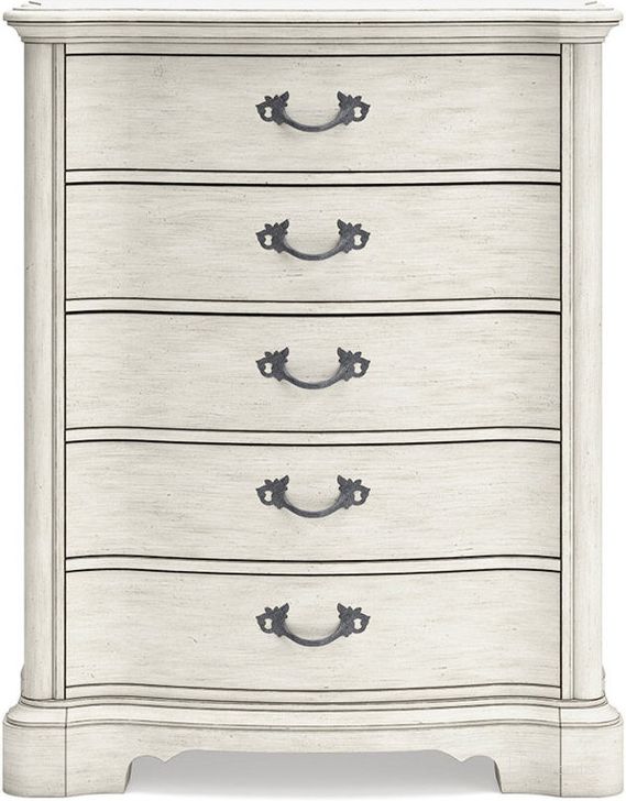 The appearance of Arlendyne Antique White Five Drawer Chest designed by Signature Design by Ashley in the traditional interior design. This antique white piece of furniture  was selected by 1StopBedrooms from Arlendyne Collection to add a touch of cosiness and style into your home. Sku: B980-46. Material: Wood. Product Type: Chest. Image1