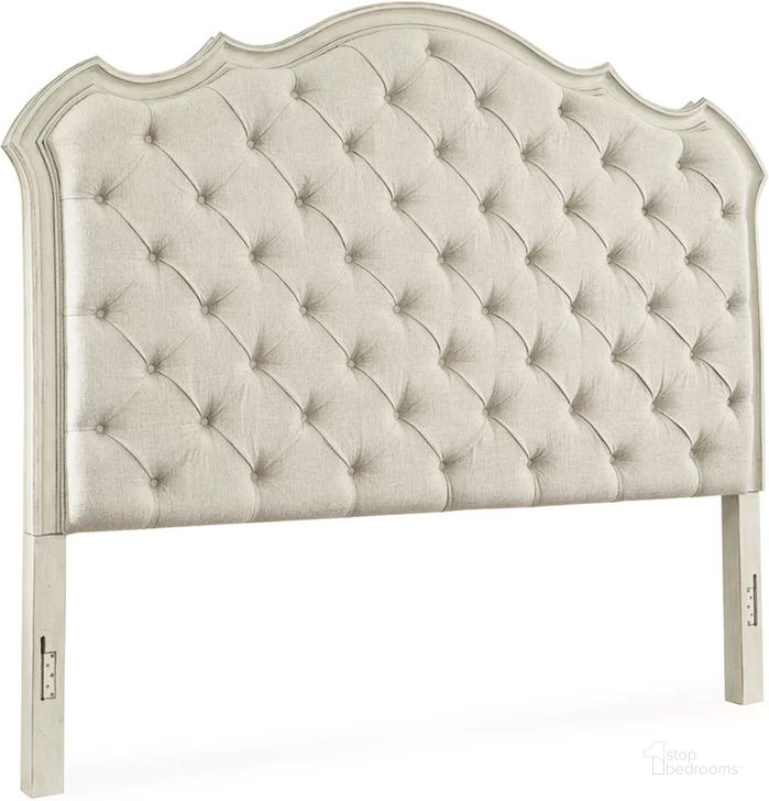 The appearance of Arlendyne Antique White King/California King Upholstered Panel Headboard Only designed by Signature Design by Ashley in the traditional interior design. This antique white piece of furniture  was selected by 1StopBedrooms from Arlendyne Collection to add a touch of cosiness and style into your home. Sku: B980-58. Material: Fabric. Product Type: Headboard. Bed Size: King. Image1