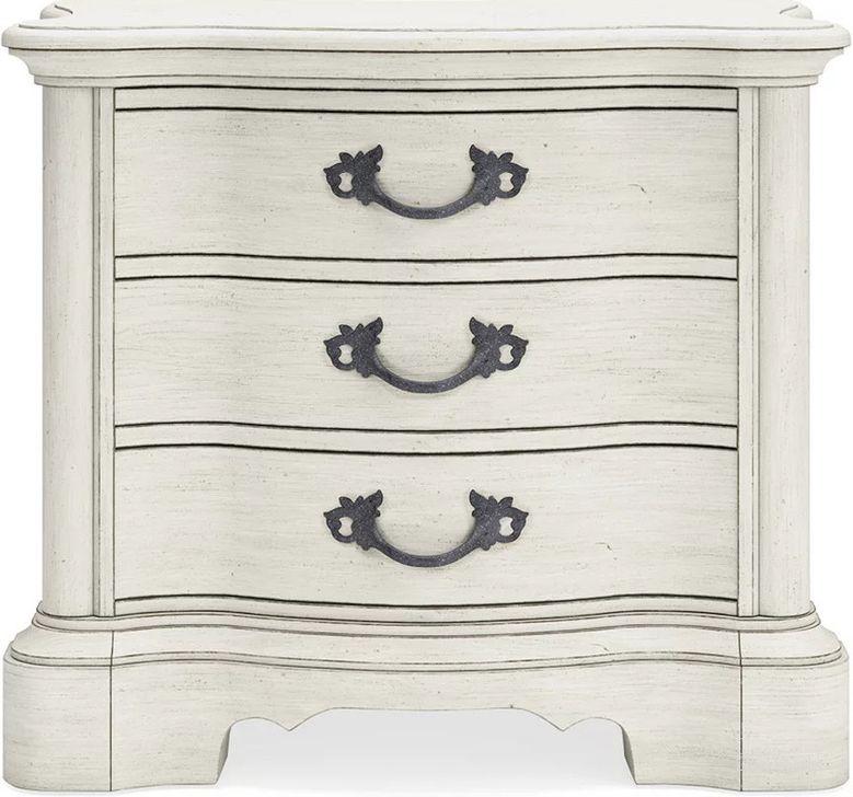 The appearance of Arlendyne Antique White Three Drawer Night Stand designed by Signature Design by Ashley in the traditional interior design. This antique white piece of furniture  was selected by 1StopBedrooms from Arlendyne Collection to add a touch of cosiness and style into your home. Sku: B980-93. Material: Wood. Product Type: Nightstand. Image1