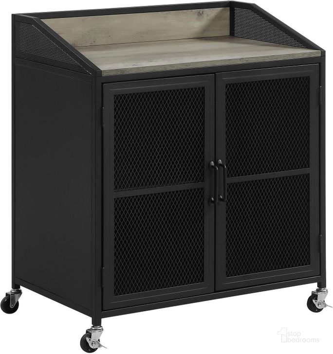 The appearance of Arlette Wine Cabinet with Wire Mesh Doors In Grey Wash and Sandy Black designed by Coaster in the industrial interior design. This grey wash/sandy black piece of furniture  was selected by 1StopBedrooms from Arlette Collection to add a touch of cosiness and style into your home. Sku: 183476. Material: Metal. Product Type: Wine Cabinet. Image1