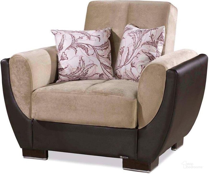 The appearance of Armada Air Upholstered Convertible Armchair with Storage In Brown AIR-AC-109 designed by Casamode in the modern / contemporary interior design. This brown/sand piece of furniture  was selected by 1StopBedrooms from Armada Air Collection to add a touch of cosiness and style into your home. Sku: AIR-AC-109. Product Type: Arm Chair. Material: Chenille. Image1