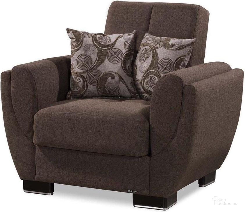 The appearance of Armada Air Upholstered Convertible Armchair with Storage In Brown AIR-AC-112 designed by Casamode in the modern / contemporary interior design. This brown piece of furniture  was selected by 1StopBedrooms from Armada Air Collection to add a touch of cosiness and style into your home. Sku: AIR-AC-112. Product Type: Arm Chair. Material: Chenille. Image1