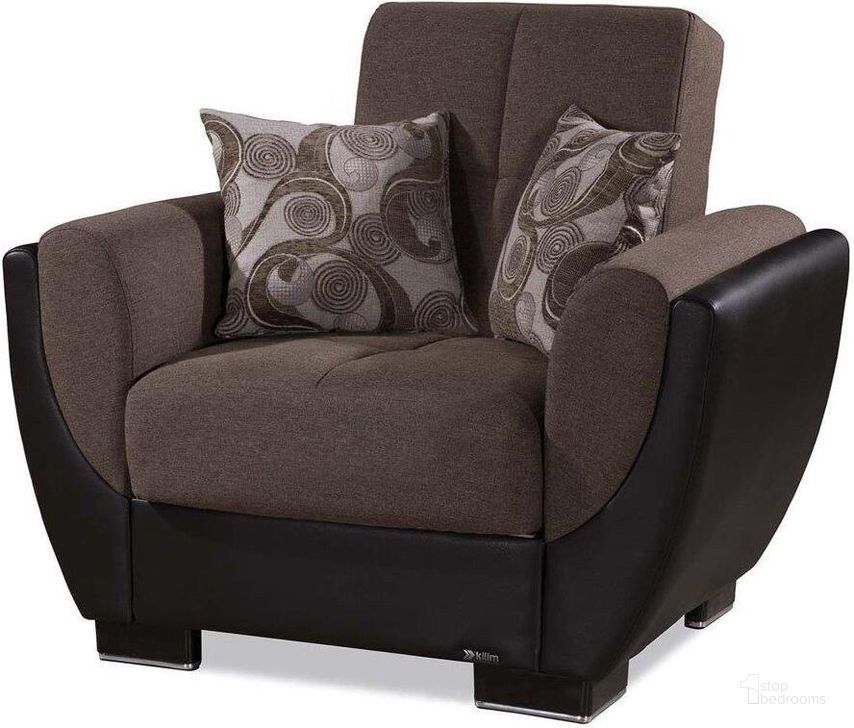 The appearance of Armada Air Upholstered Convertible Armchair with Storage In Brown AIR-AC-114 designed by Casamode in the modern / contemporary interior design. This brown piece of furniture  was selected by 1StopBedrooms from Armada Air Collection to add a touch of cosiness and style into your home. Sku: AIR-AC-114. Product Type: Arm Chair. Material: Chenille. Image1