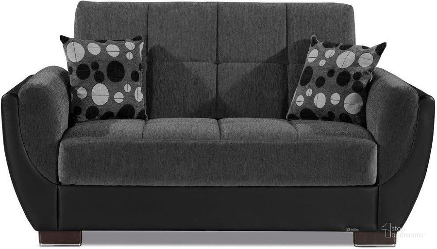 The appearance of Armada Air Upholstered Convertible Loveseat with Storage In Black and Dark Gray designed by Casamode in the modern / contemporary interior design. This black and dark gray piece of furniture  was selected by 1StopBedrooms from Armada Air Collection to add a touch of cosiness and style into your home. Sku: AIR-LS-118. Product Type: Loveseat. Material: Chenille. Image1