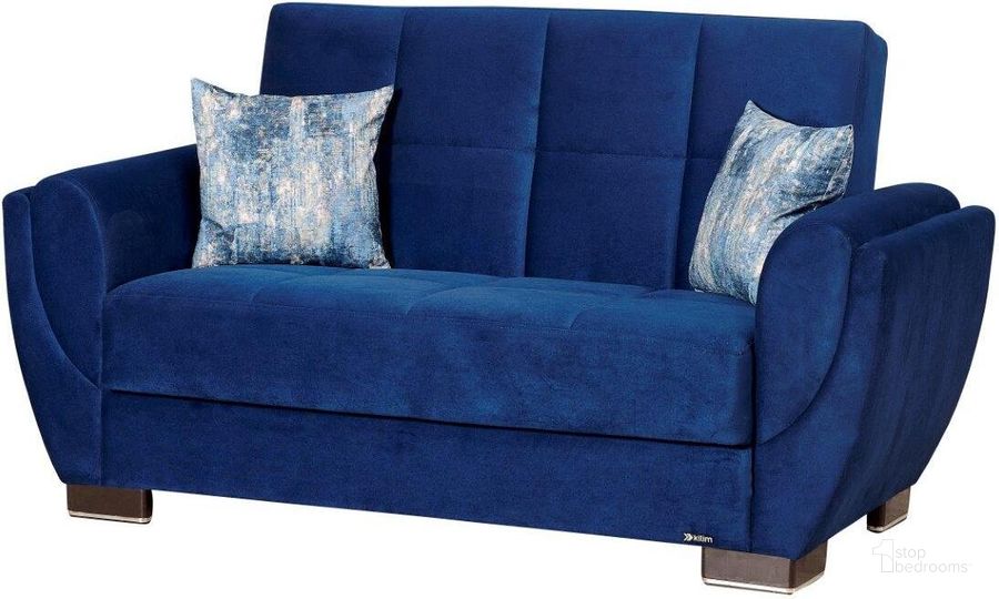 The appearance of Armada Air Upholstered Convertible Loveseat with Storage In Blue designed by Casamode in the modern / contemporary interior design. This blue piece of furniture  was selected by 1StopBedrooms from Armada Air Collection to add a touch of cosiness and style into your home. Sku: AIR-LS-104. Product Type: Loveseat. Material: Chenille. Image1
