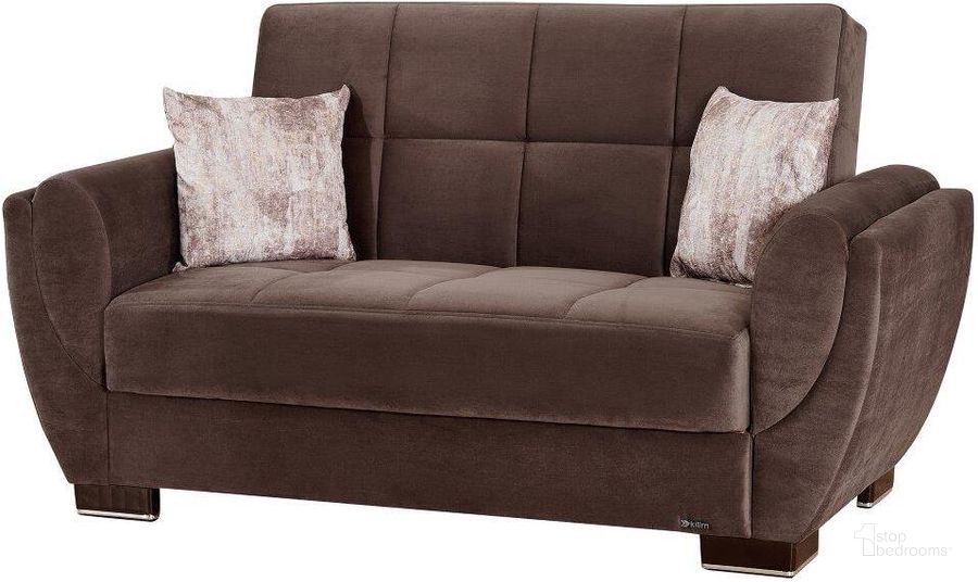 The appearance of Armada Air Upholstered Convertible Loveseat with Storage In Brown AIR-LS-108 designed by Casamode in the modern / contemporary interior design. This dark brown piece of furniture  was selected by 1StopBedrooms from Armada Air Collection to add a touch of cosiness and style into your home. Sku: AIR-LS-108. Product Type: Loveseat. Material: Chenille. Image1