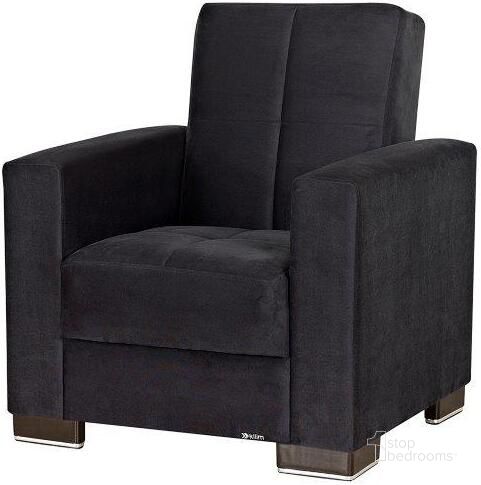 The appearance of Armada Upholstered Convertible Armchair with Storage In Black ARM-AC-3 designed by Casamode in the modern / contemporary interior design. This black piece of furniture  was selected by 1StopBedrooms from Armada Collection to add a touch of cosiness and style into your home. Sku: ARM-AC-3. Material: Microfiber. Product Type: Arm Chair. Image1